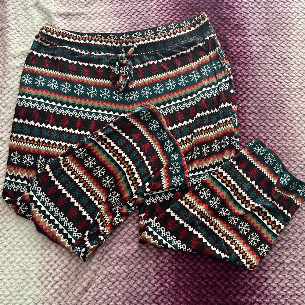 Festive Snowflake Pajama Pants - Red and Green